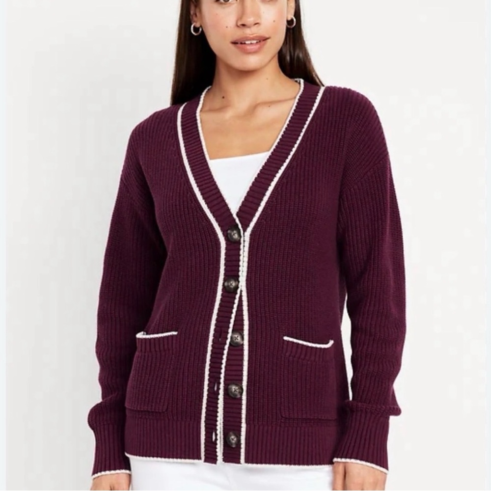 Old Navy Burgundy Cardigan with creme Trim